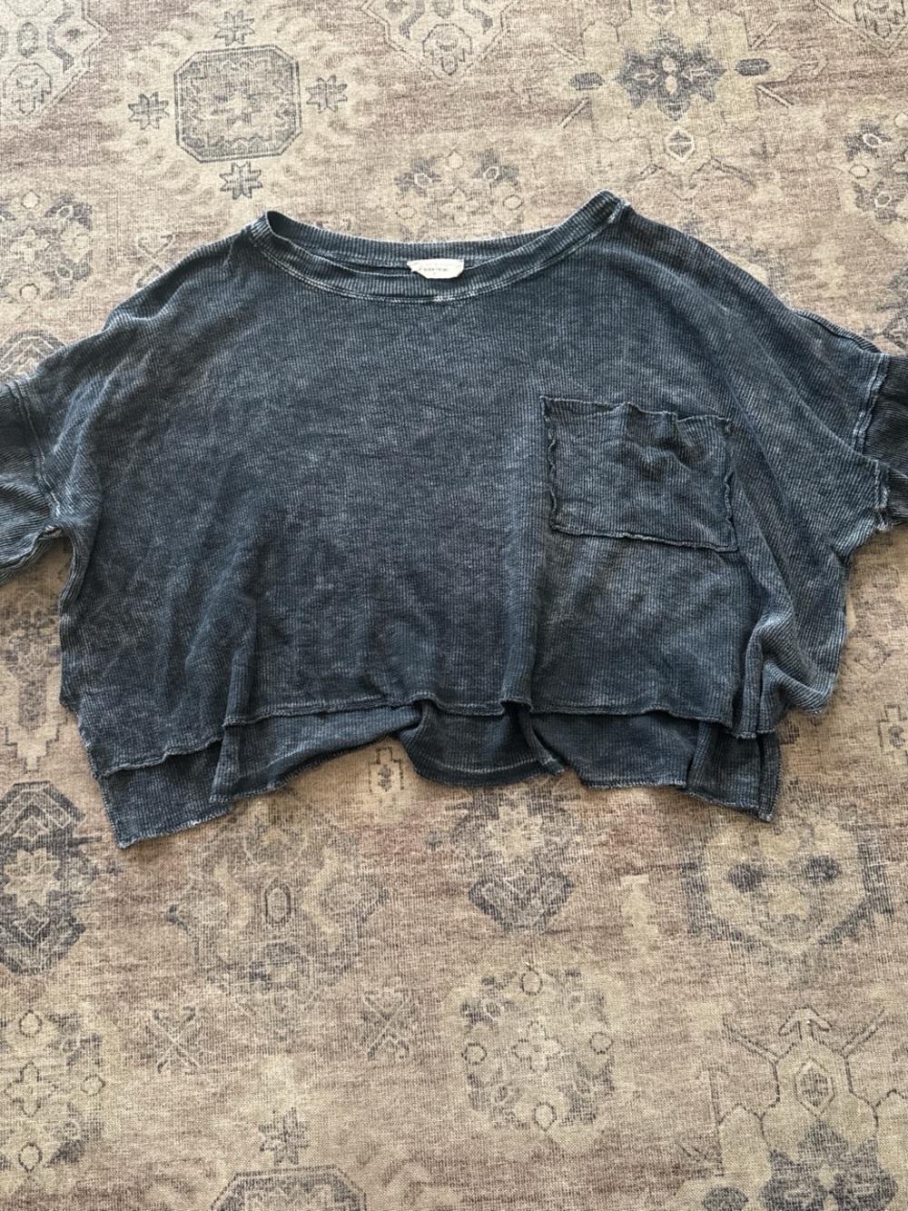 Altar'd State Washed Charcoal Cropped Thermal Pocket Top